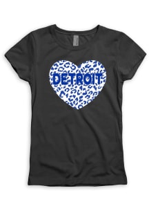 Detroit Girls Black Glitter Cheetah Print Heart Short Sleeve Tee