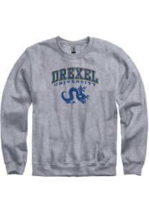 Drexel Dragons Mens Grey Arch Mascot Long Sleeve Crew Sweatshirt