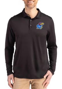 Cutter and Buck Kansas Jayhawks Mens Black Coastline Long Sleeve Polo Shirt