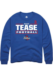 Micah Tease Tulsa Golden Hurricane Mens Blue Football NIL Stacked Box Player Crew