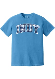 Summit Sportswear Indianapolis Womens Blue Gingham Puff Wordarch Short Sleeve T-Shirt
