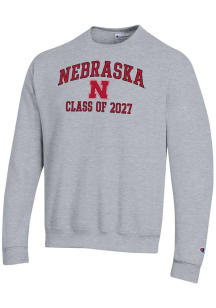 Champion Nebraska Cornhuskers Mens Grey Font Class of 2027 Powerblend Long Sleeve Crew Sweatshirt