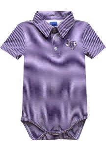 Vive La Fete SFA Lumberjacks Baby Purple Pencil Stripe Short Sleeve One Piece Polo