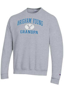 Champion BYU Cougars Mens Grey Grandpa Powerblend Long Sleeve Crew Sweatshirt