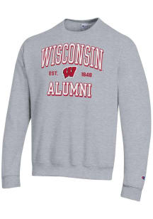 Champion Wisconsin Badgers Mens Grey Est Alumni Powerblend Long Sleeve Crew Sweatshirt