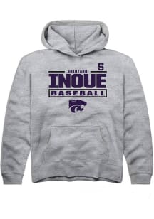 Shintaro Inoue  Rally K-State Wildcats Youth Grey NIL Stacked Box Long Sleeve Hoodie