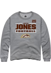 Justin Jones Western Michigan Broncos Mens Grey Football NIL Stacked Box Player Crew
