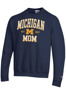 Champion Michigan Wolverines Mens Navy Blue EST Date Mom Powerblend Long Sleeve Crew Sweatshirt