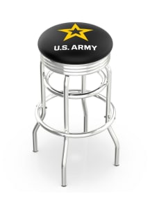 Army Double-Ring Swivel Chrome Pub Stool - Black