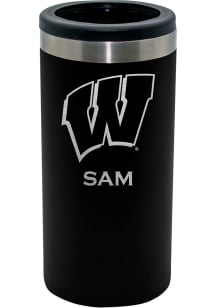 The Memory Company Wisconsin Badgers Personalized Laser Etched 12oz Slim Can Stainless Steel Cooli..