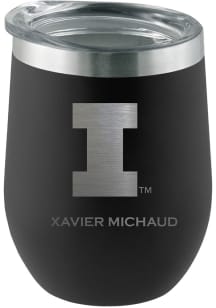 Illinois Fighting Illini Personalized Laser Etched 12oz Stemless Wine Tumbler - Black