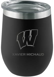 Wisconsin Badgers Personalized Laser Etched 12oz Stemless Wine Tumbler - Black