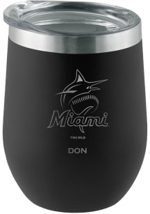 Miami Marlins Personalized Laser Etched 12oz Stemless Wine Tumbler - Black