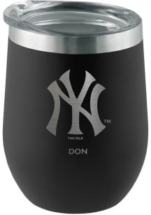 New York Yankees Personalized Laser Etched 12oz Stemless Wine Tumbler - Black