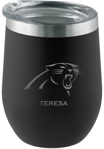 Carolina Panthers Personalized Laser Etched 12oz Stemless Wine Tumbler - Black