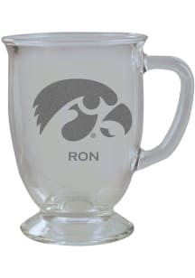Iowa Hawkeyes Personalized Laser Etched 16oz Cafe Glass Mug Stein - White