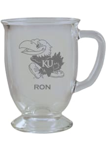 Kansas Jayhawks Personalized Laser Etched 16oz Cafe Glass Mug Stein - White