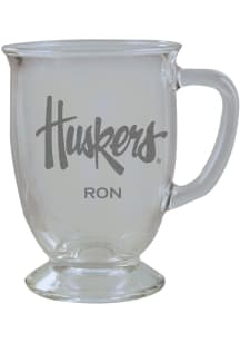 Nebraska Cornhuskers Personalized Laser Etched 16oz Cafe Glass Mug Stein - White