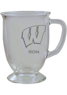 Wisconsin Badgers Personalized Laser Etched 16oz Cafe Glass Mug Stein - White