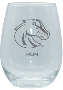 Boise State Broncos Personalized Laser Etched 15oz Stemless Wine Glass - White