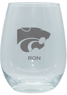 K-State Wildcats Personalized Laser Etched 15oz Stemless Wine Glass - White