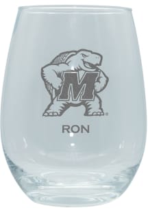 Maryland Terrapins Personalized Laser Etched 15oz Stemless Wine Glass - White