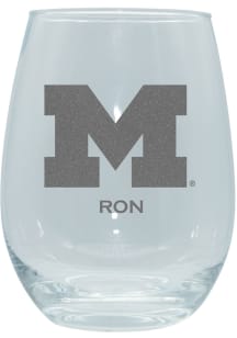 Michigan Wolverines Personalized Laser Etched 15oz Stemless Wine Glass - White