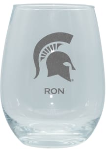 Michigan State Spartans Personalized Laser Etched 15oz Stemless Wine Glass - White