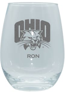 Ohio Bobcats Personalized Laser Etched 15oz Stemless Wine Glass - White