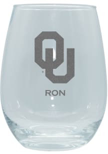 Oklahoma Sooners Personalized Laser Etched 15oz Stemless Wine Glass - White