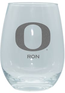 Oregon Ducks Personalized Laser Etched 15oz Stemless Wine Glass - White