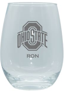 Ohio State Buckeyes Personalized Laser Etched 15oz Stemless Wine Glass - White