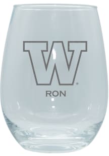 Washington Huskies Personalized Laser Etched 15oz Stemless Wine Glass - White