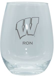 Wisconsin Badgers Personalized Laser Etched 15oz Stemless Wine Glass - White