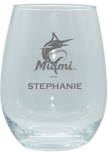 Miami Marlins Personalized Laser Etched 15oz Stemless Wine Glass - White