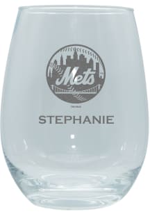 New York Mets Personalized Laser Etched 15oz Stemless Wine Glass - White