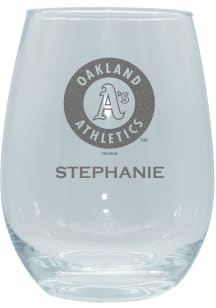 Oakland Athletics Personalized Laser Etched 15oz Stemless Wine Glass - White