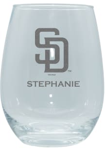 San Diego Padres Personalized Laser Etched 15oz Stemless Wine Glass - White