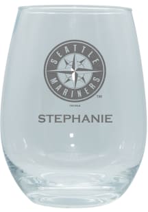 Seattle Mariners Personalized Laser Etched 15oz Stemless Wine Glass - White