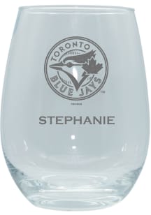 Toronto Blue Jays Personalized Laser Etched 15oz Stemless Wine Glass - White