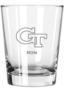 GA Tech Yellow Jackets Personalized Laser Etched 15oz Double Old Fashioned Rock Glass - White