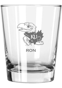 Kansas Jayhawks Personalized Laser Etched 15oz Double Old Fashioned Rock Glass - White