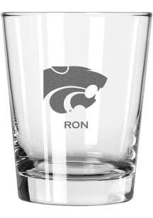 K-State Wildcats Personalized Laser Etched 15oz Double Old Fashioned Rock Glass - White