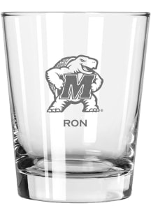 Maryland Terrapins Personalized Laser Etched 15oz Double Old Fashioned Rock Glass - White