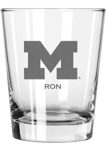 Michigan Wolverines Personalized Laser Etched 15oz Double Old Fashioned Rock Glass - White