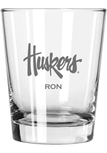 Nebraska Cornhuskers Personalized Laser Etched 15oz Double Old Fashioned Rock Glass - White