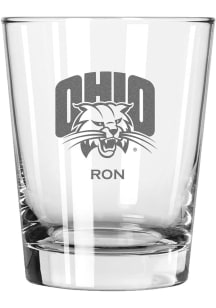 Ohio Bobcats Personalized Laser Etched 15oz Double Old Fashioned Rock Glass - White