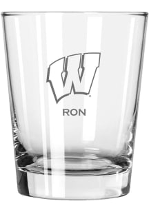 Wisconsin Badgers Personalized Laser Etched 15oz Double Old Fashioned Rock Glass - White