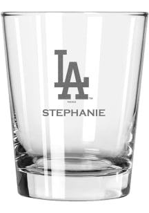 Los Angeles Dodgers Personalized Laser Etched 15oz Double Old Fashioned Rock Glass - White