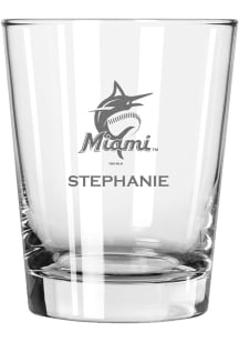 Miami Marlins Personalized Laser Etched 15oz Double Old Fashioned Rock Glass - White